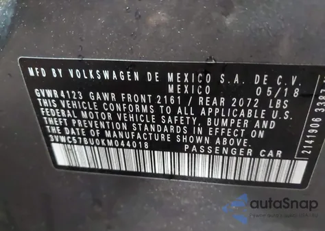 2019 Volkswagen Jetta 1.4T R-Line/1.4T S/1.4T Se from USA, damaged, VIN 3VWC57BU0KM044018